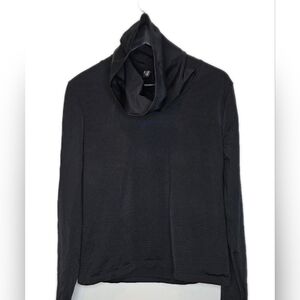 Wolford Black Satin Boxy Pull On Cowl Neck Top Long Sleeve. Large